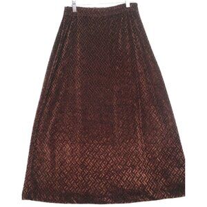 Vintage Blue 1989 Brown Velvet Textured Midi Skirt Women's Medium Elastic Waist